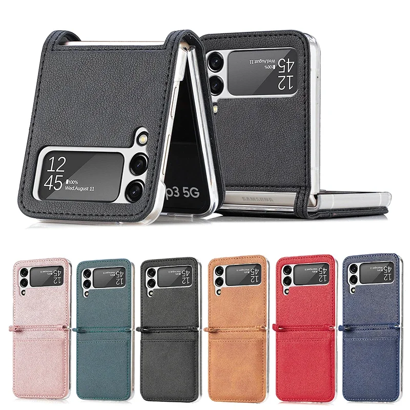 for Samsung Galaxy Z Flip 6 5 4 3 2 1 Flip4 Flip3 Case Business Minimalism Back Cover Leather Phone Cases Card Slots Holders