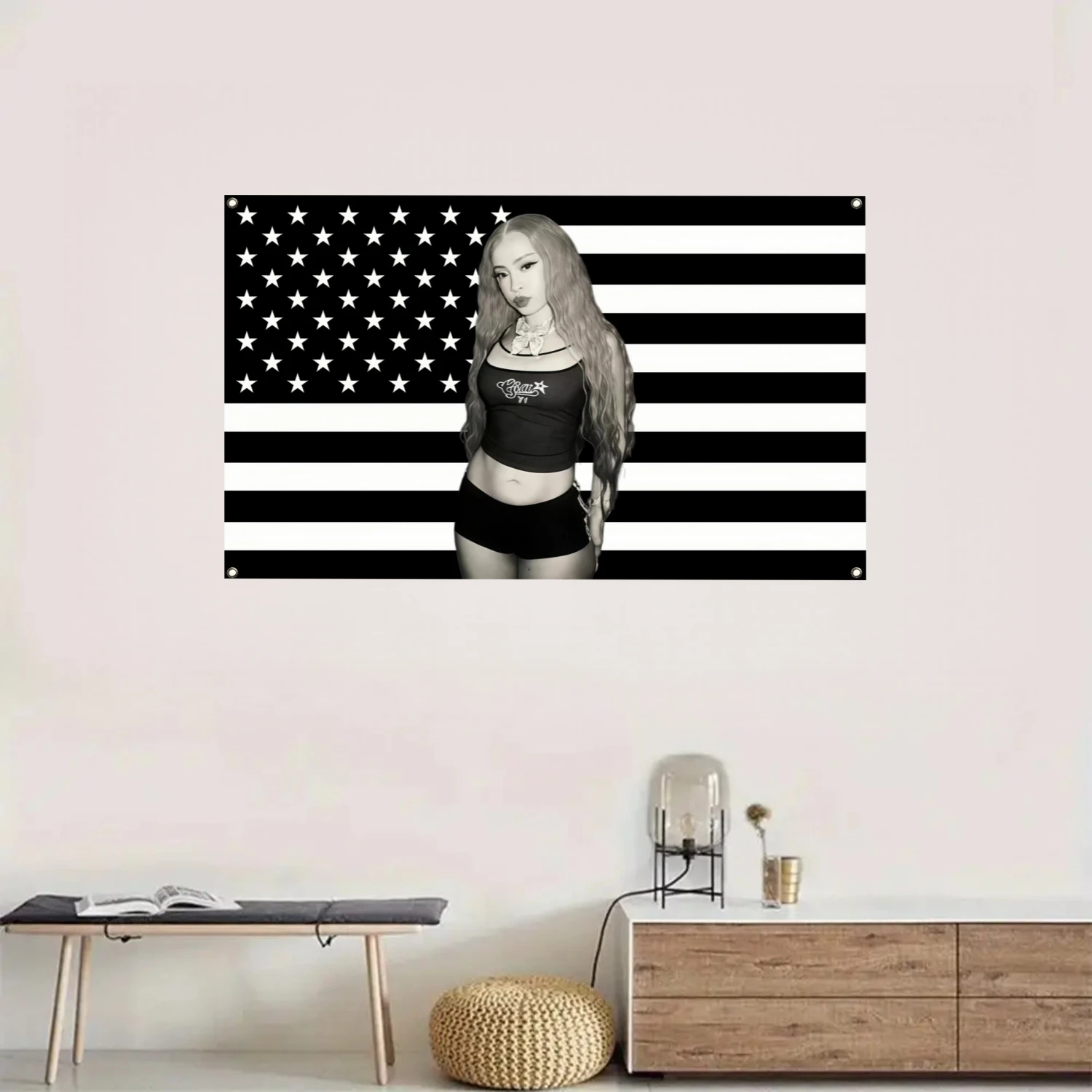 Ice Spice American Flag Tapestry Black White Striped 4 Grommets Durable Polyester for Dorm Outdoor Party Graduation Gift