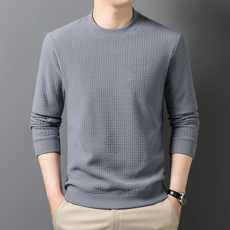 Winter Herren Casual Strickpullover Langarm mit Allover-Prägemuster Fleece-Innenfutter Rundhals Bürokleidung – Detail 19