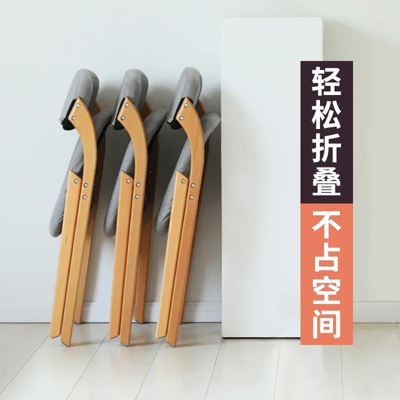 Solid wood foldable household backrest  folding dining  office stool stackable conference chair does not take up
