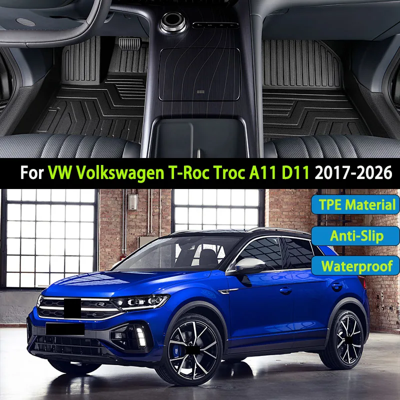 

TPE Car Material Floor Mat For VW Volkswagen T-Roc Troc A11 D11 2017-2026 LHD Model Waterproof Anti-Dirty Carpets Full Foot Pad