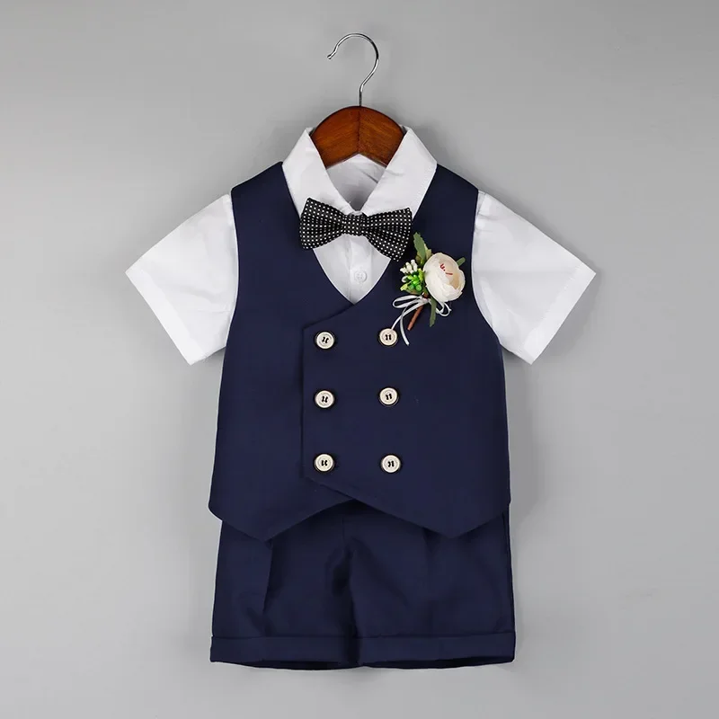 Ragazzi gilet set moda estiva doppio petto bambino abito da sposa gentiluomo abiti da festa adolescente bambini pianoforte Performance Costume 10 Y