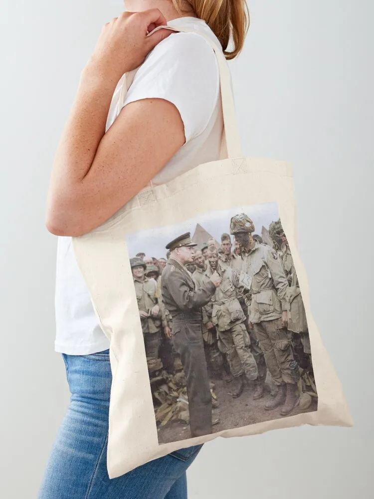 

General Dwight D. Eisenhower addresses American paratroopers prior to D-Day. Tote Bag Candy bags Canvas bag