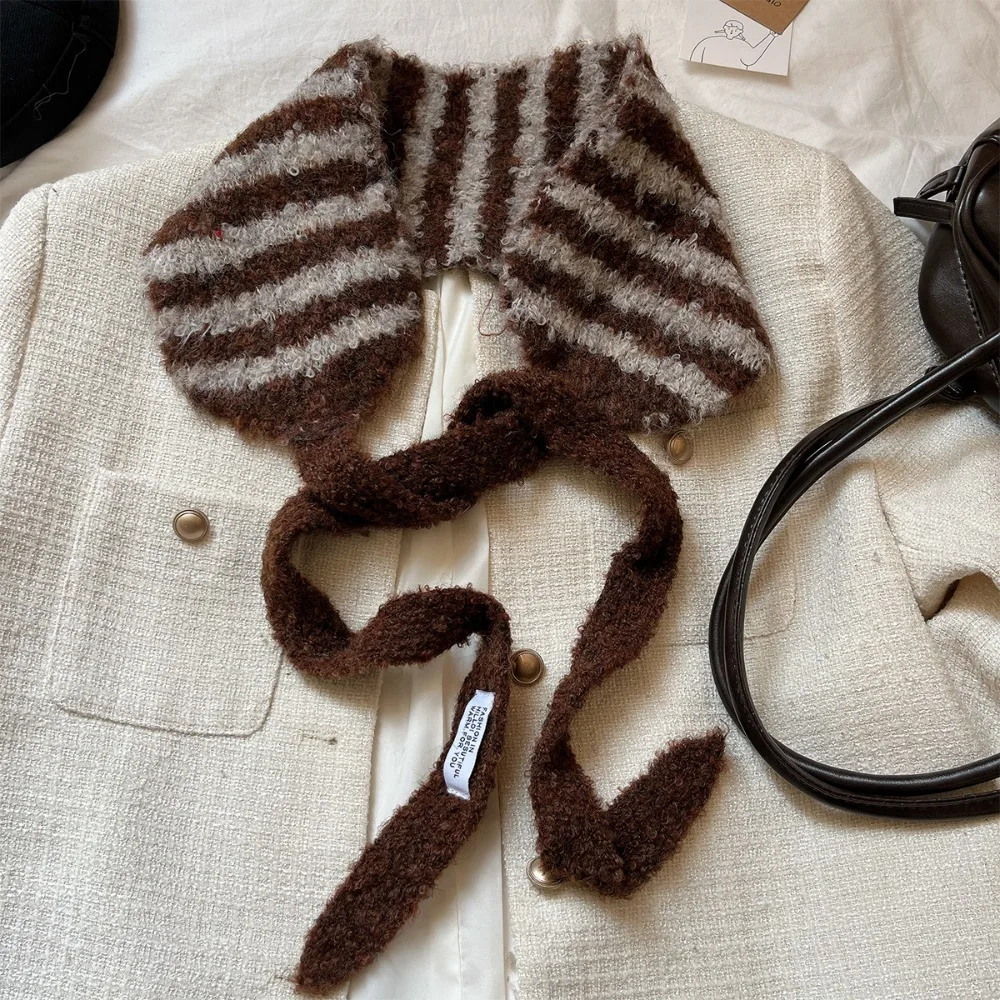 

Stripe Pattern Stripe Knitted Scarf Dual-Purpose Warm Material Wool Shawl Ear Protection Korean Style Neckband Cold Weather