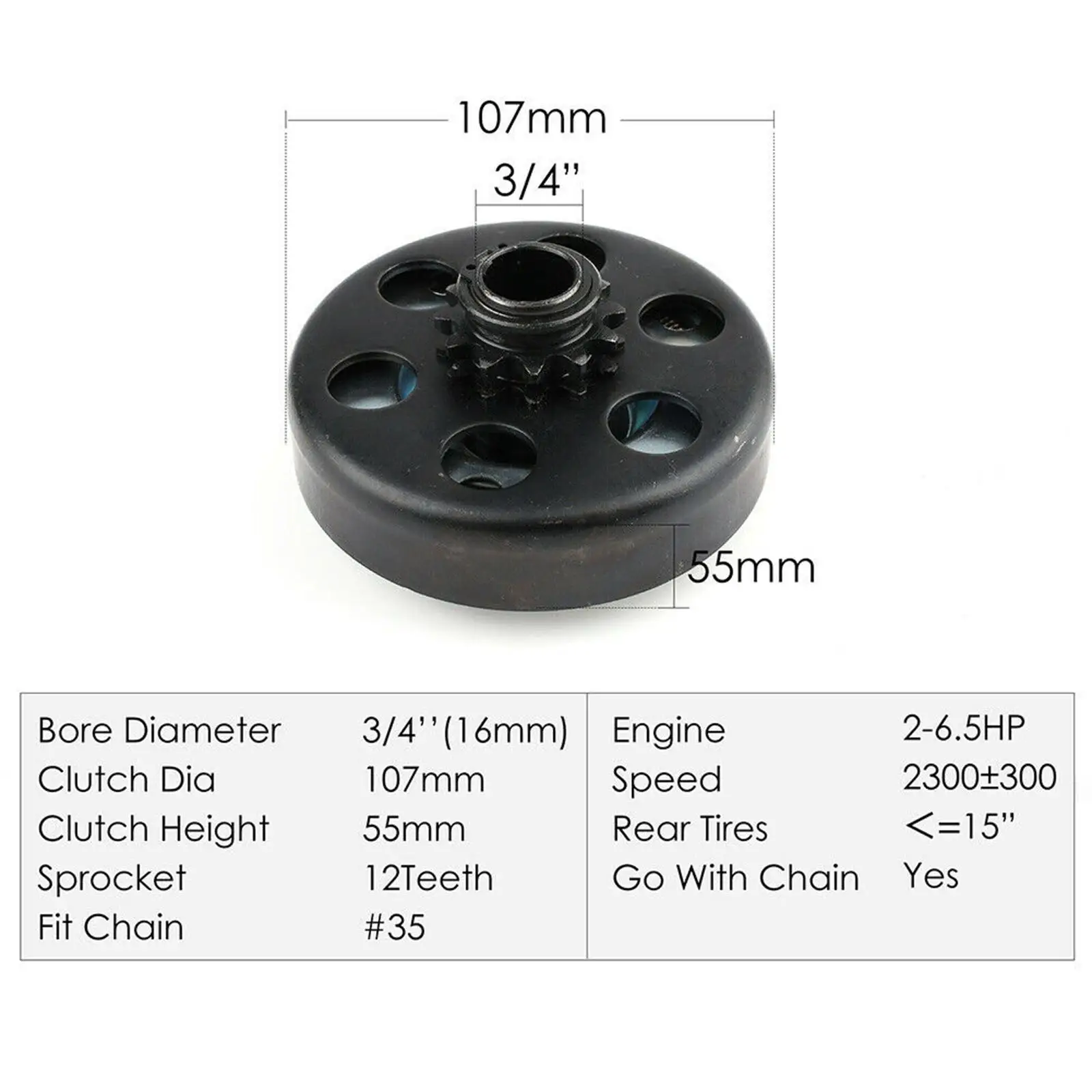 

Replacement Centrifugal Clutch 3/4 Bore 12 Tooth Engine Part for Mini Bike Go Kart with Key Way