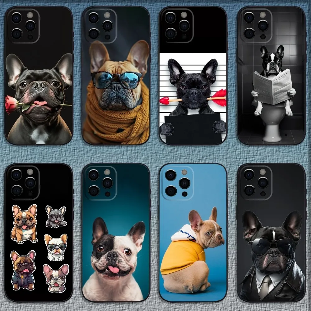 French Bulldog Dog Pet Phone Case For iPhone 16,15,14,13,12,11,Pro,X,XS,Max,XR,Plus,Mini Soft Black Cover