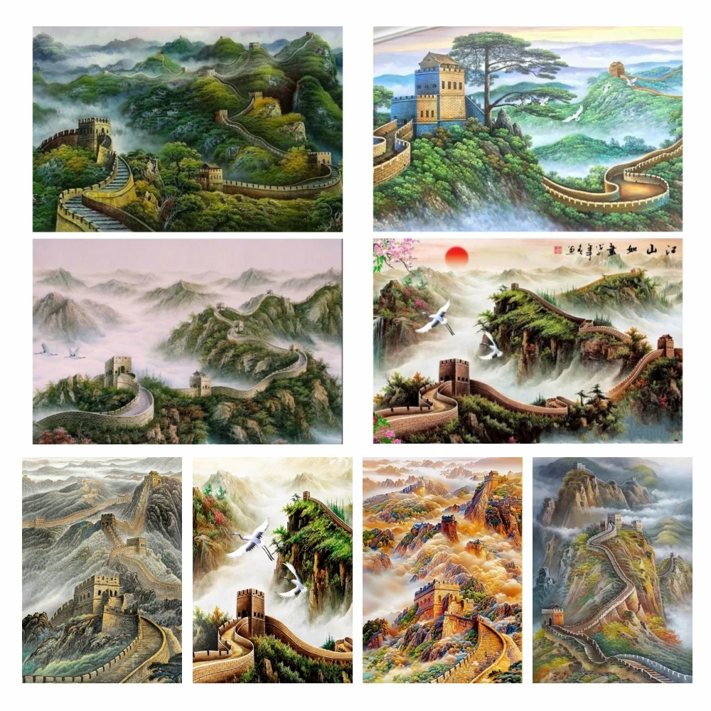 Natuur Landschap Kunstwerk 5D Volledige Diamant Borduurwerk Grote Muur Van China Wall Art Kruissteek Schilderij Kits Home Decor Foto