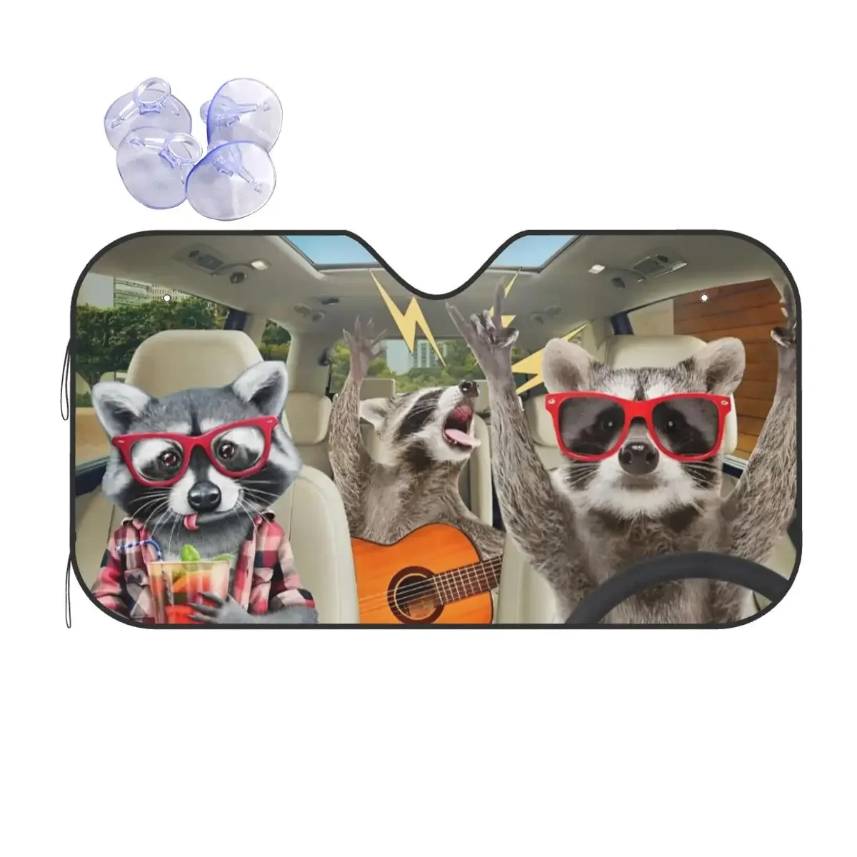 

Забавный енот с гитарой Ri, лобовое стекло Sunsha Animals, винтажный чехол для водителя, передний блок, оконный козырек Sunsha, автомобильный Стайлинг