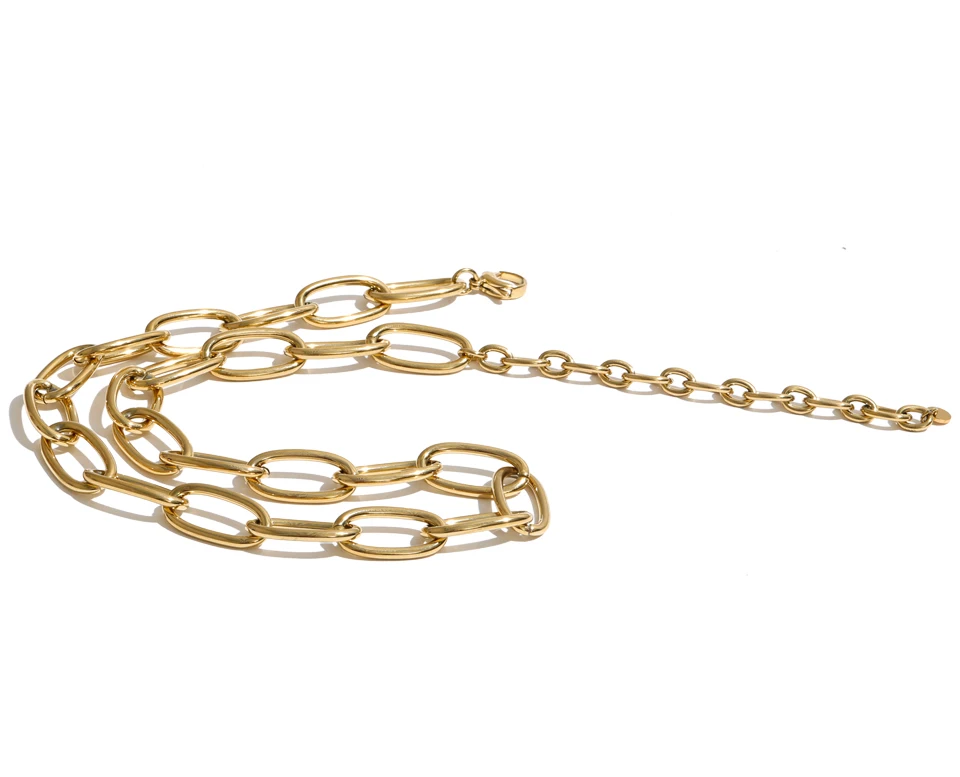 Yhpup Edelstahl Oval-Kettenhalskette Wasserdicht Metall Personalisierte Schlüsselbeinkette Schmuck PVD-beschichtet – Detail 2