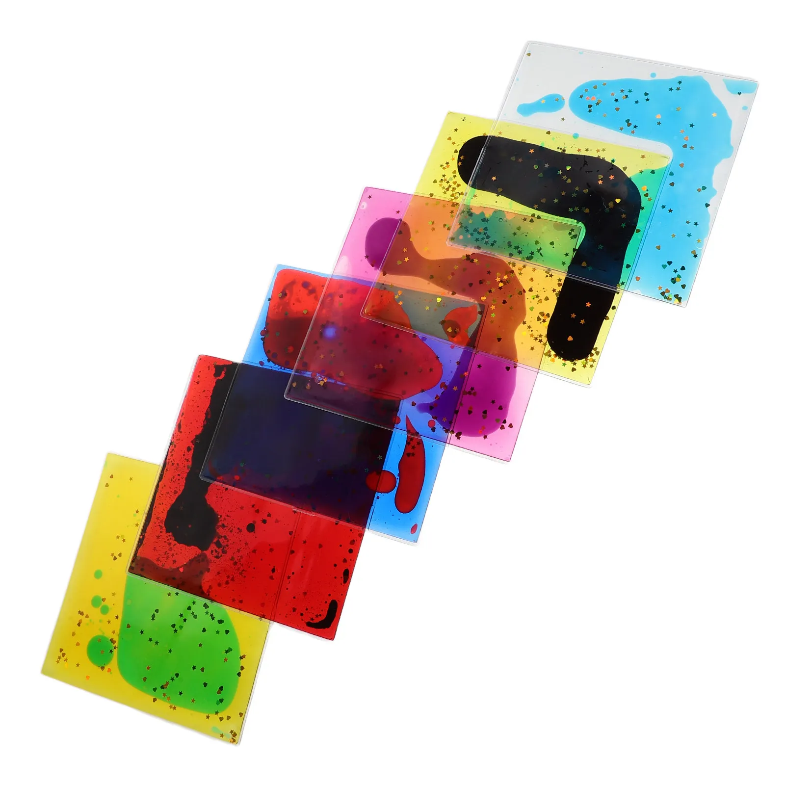 6Pcs Sensory Floor Mat Interactive Liquid Square Tiles Dynamic Step on Tactile Mats for Autism Classroom Playroom Sensory Path