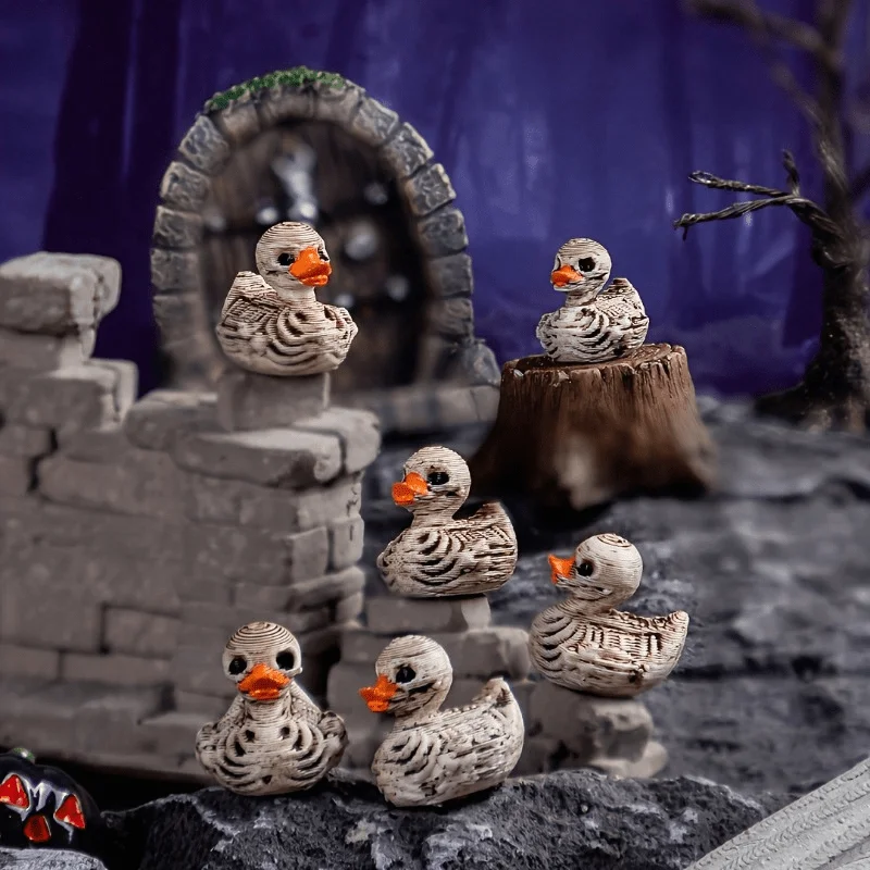 10/30pcs Cute Gothic Skeleton Duck - Resin Figurine - Desk Decoration, Halloween Miniature Scene DIY Accessory