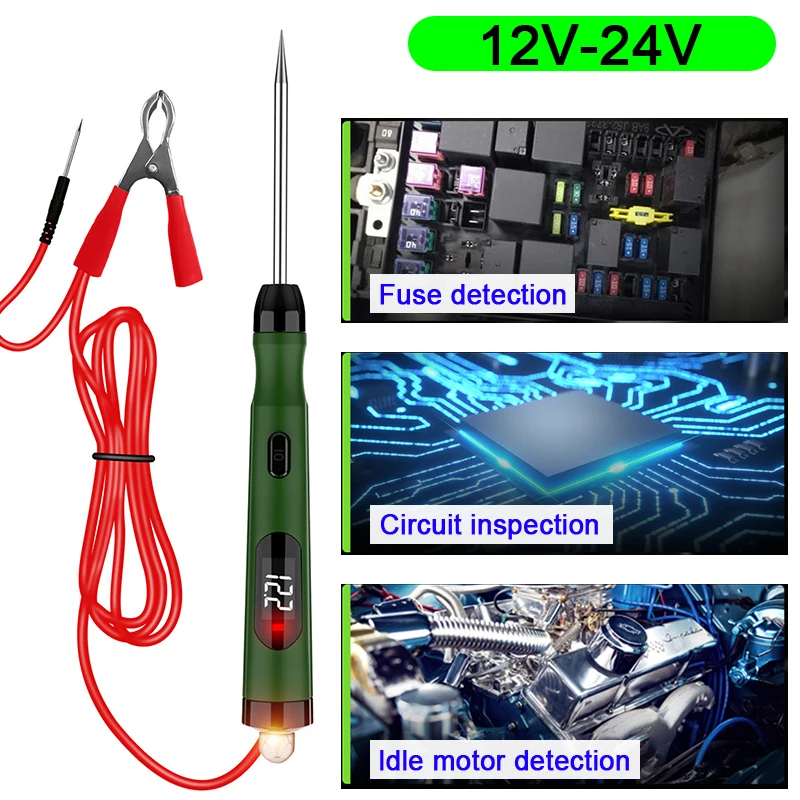 

Car Test Electric Pen Multi-function Line Tes Circuit Tester Voltage Test Pen Maintenance Tool 12V-24V Digital Display Polarity