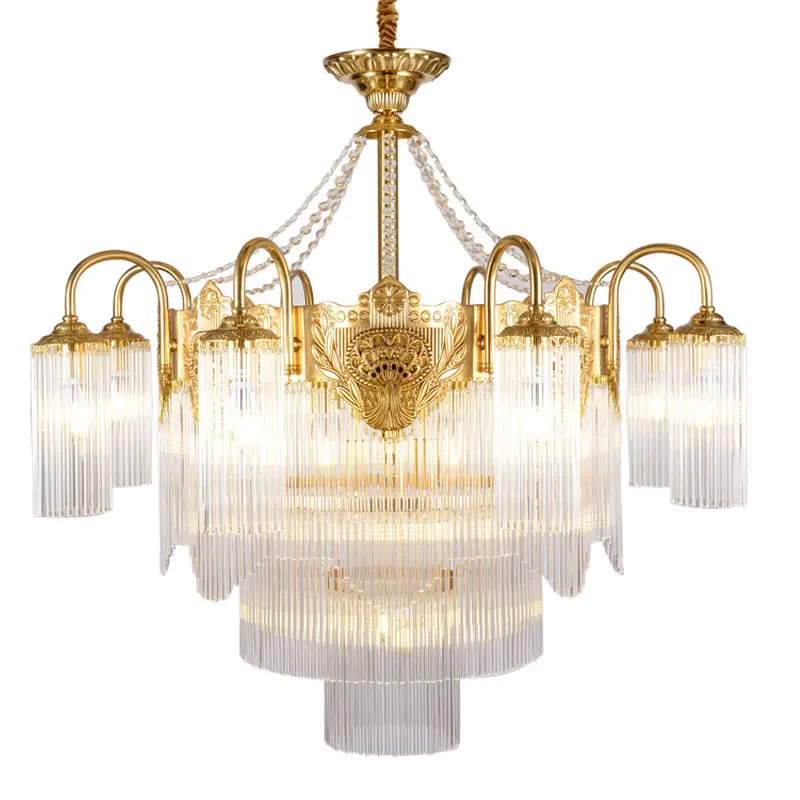 

French living room bedroom dining room crystal lamp light luxury villa duplex stairs creative copper