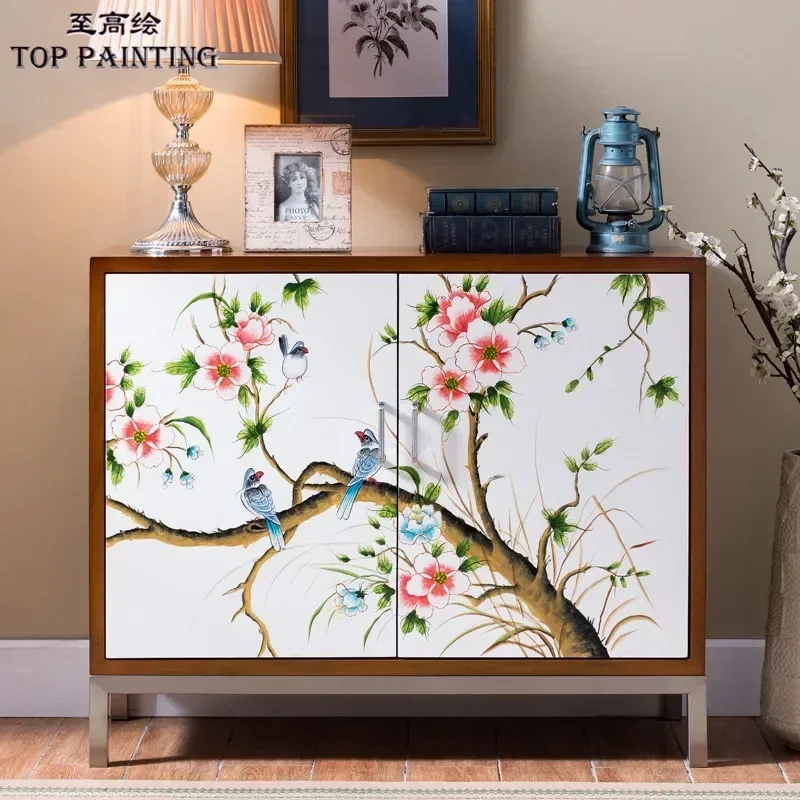 Living Room Furniture High-Grade Painted Curio Cabinet Solid Wood Locker Sideboard Cabinet