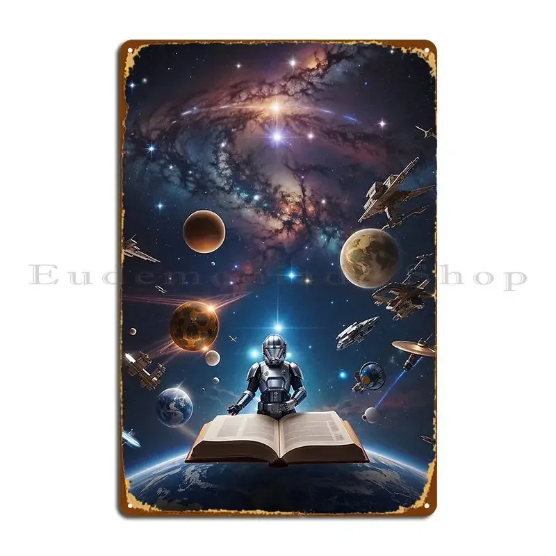 Panneau métallique universel « Livre des connaissances sur la galaxie », pour cinéma, garage, pub classique, impression sur plaque en étain, affiche