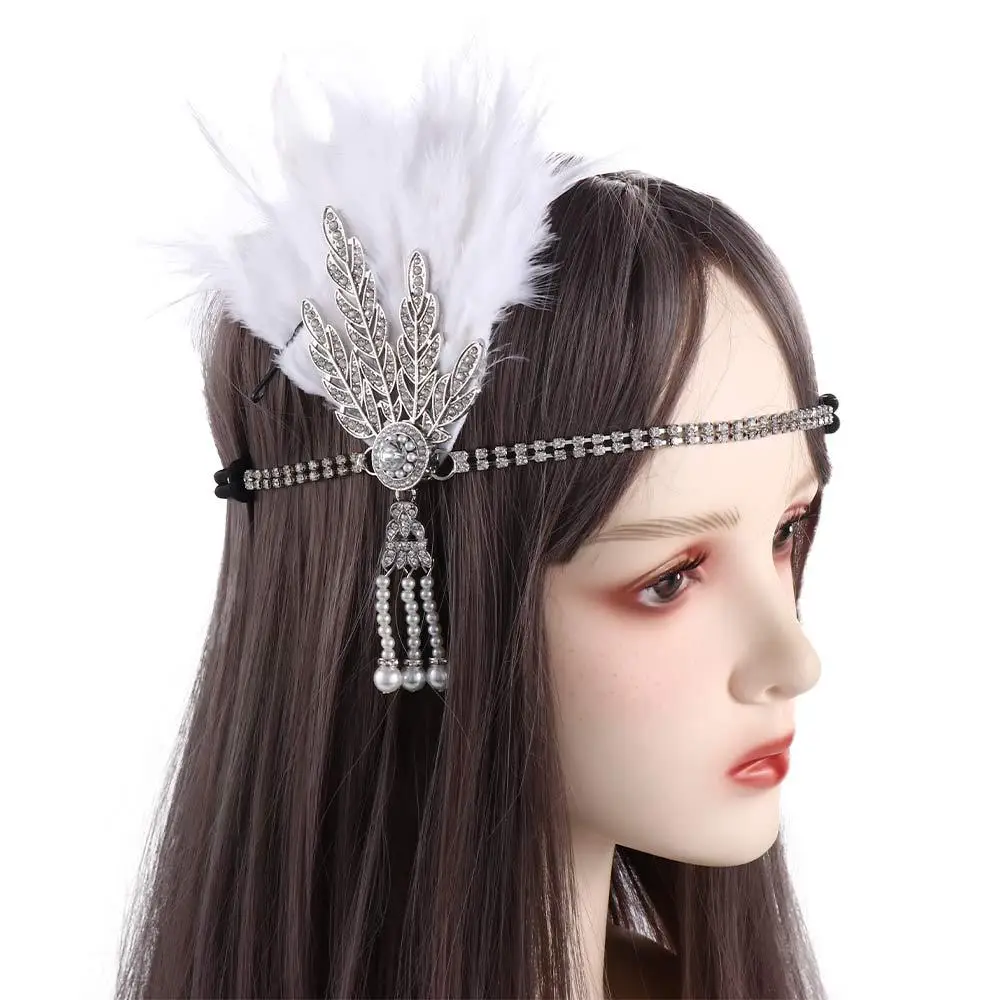 

Headband Makeup Party Long Chain Korean Style Headband Feather Headwear Masquerade Party Accessories Sequin Hair