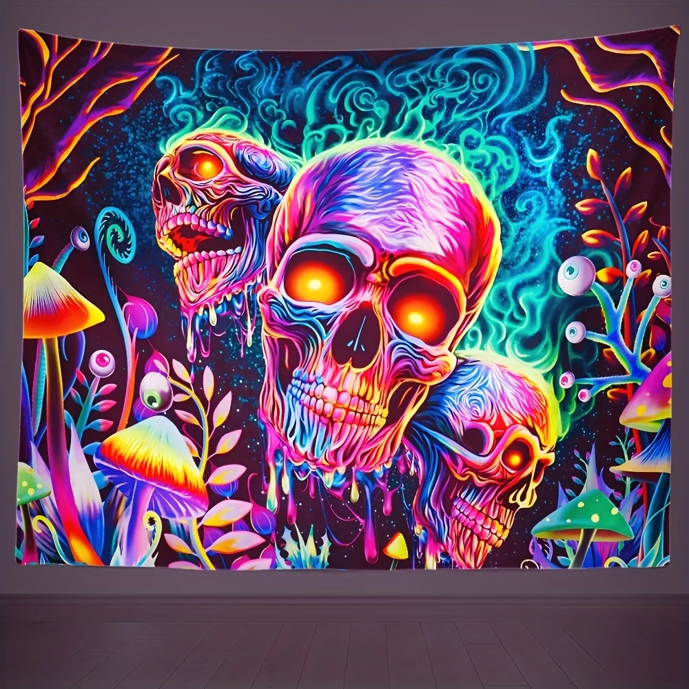 VIKAMA Psychedelic Skull Colorful Tapestry Mushroom Plant Li