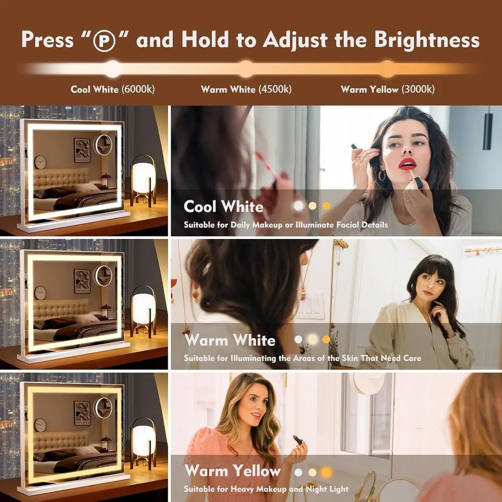 مرآة زينة مضيئة، 23 × 19، 10 مرات مدمجة مكبرة، أوضاع 3 ألوان، تحكم باللمس #5