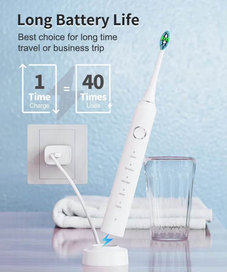 Sarmocare X700 Kabellose Schallzahnbürste mit 6 Bürstenköpfen, Reiseetui und Ladegerät, Smarte Zahnbürste für Erwachsene – Detail 8