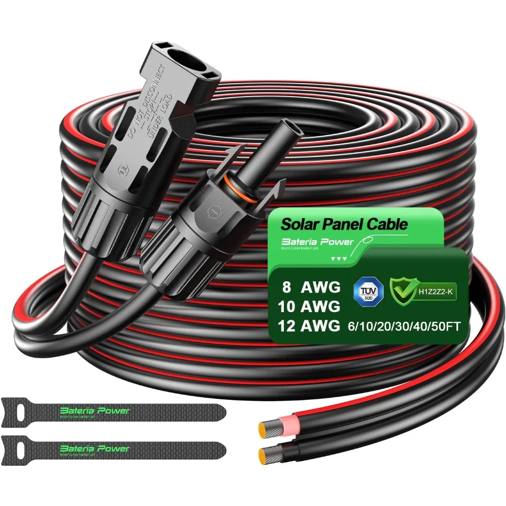 

Кабель-удлинитель для солнечных панелей 20 футов, 10 AWG, 6 мм², параллельный провод, адаптер для фотоэлектрических систем и автодомов, доставка из США