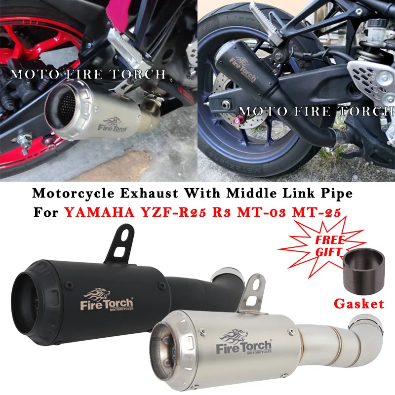 Slip On For YAMAHA YZF-R3 R3 R25 MT-03 MT03 R30 MT-25 Motorcycle Exhaust Escape Modified Muffler With Middle Link Pipe Gasket