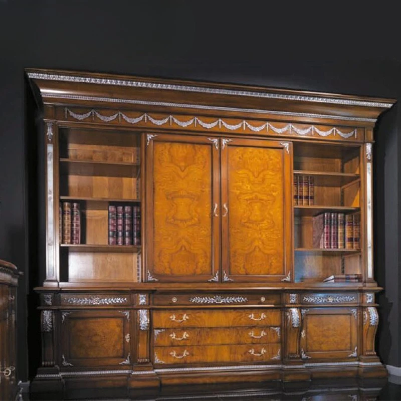 European study furniture large villa mahogany carved bookcase