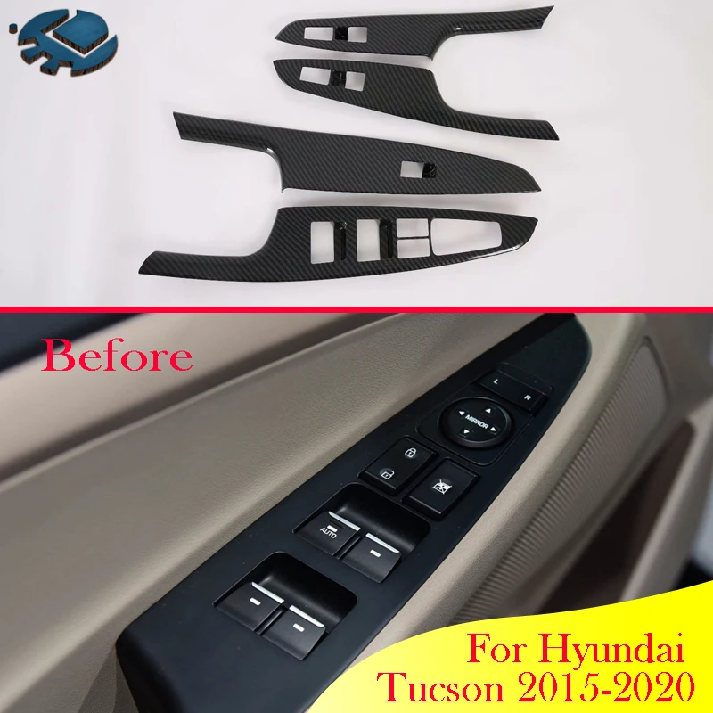 

Для Hyundai Tucson 2015-2020 автомобильные аксессуары из углеродного волокна, стиль двери, окна, подлокотника, панель переключателя, накладка, гарнир