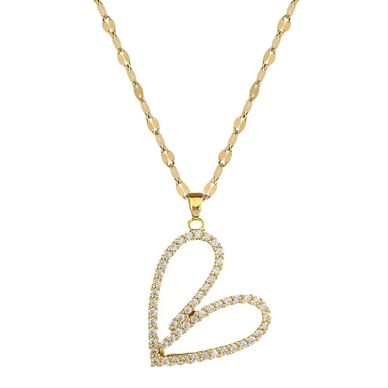 Geometric Love Zircon Luxury Banquet Wedding Heart Pendant Necklace Female Versatile Clavicle Titanium Steel Chain