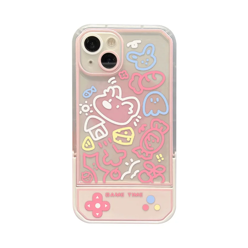 

Wholesale 10pcs/Lot Cute Cartoon Phone Case for iPhone 11 12 13 Pro Max X XS XR Transparent Pink Soft TPU Cover Shell with Stand