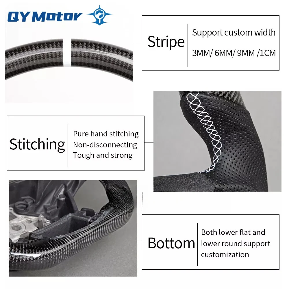 Real Carbon Fiber Steering Wheel Fits For Ford F150 F-150 Raptor 2015-2020 Customized Steering Wheel White Stripe