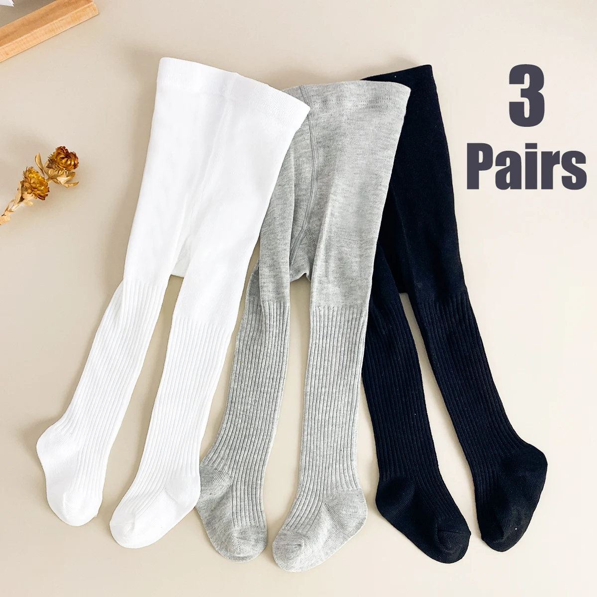 3 Pairs Baby Toddler Leggings Simple and Versatile, with Moderate Thickness, Girls' Solid Color Tights, Suitable for Sports, Ca