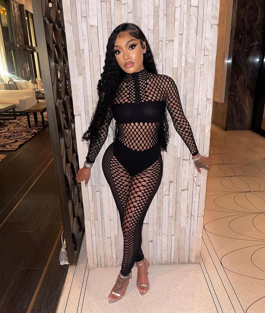 

Women Two Piece Set Y2K Patchwork Long Sleeve Top and Leggings Conjuntos Para Mujeres 2 Piezas Sexy Hollow Out Night Club Outfit