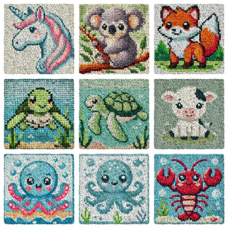 

Turtle Koala Carpet Embroidery Latch Hook Kit Cute Animals Undefined Latch Hook Rug Button Pad Package Smyrna Package Carpet DIY