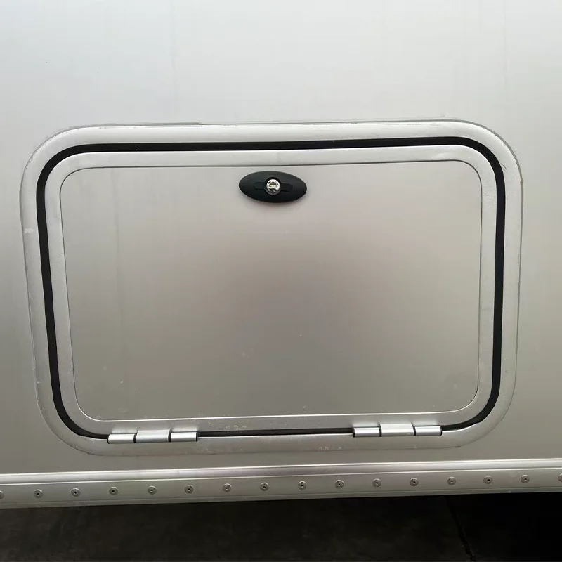 New Silver Gray Cabin Door Customized RV Access Door Aluminum Insulation Board With Gas Strut