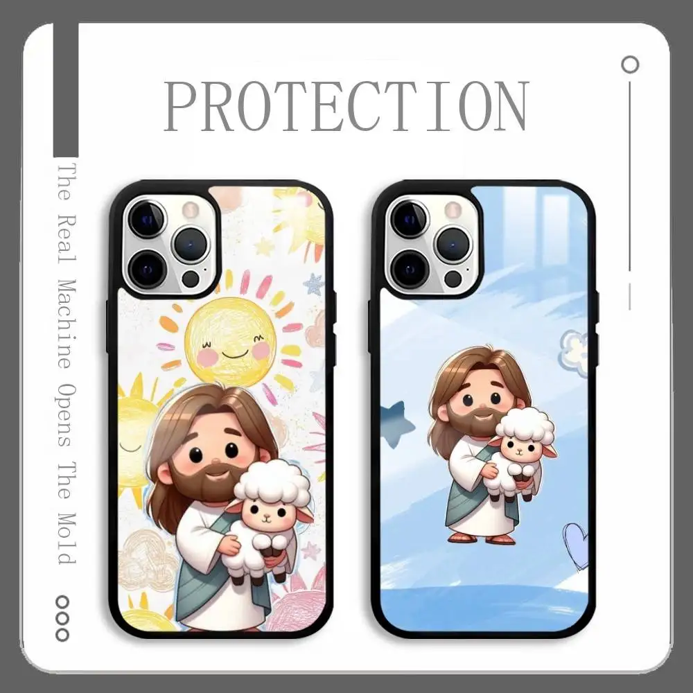 

Funny Cartoon Jesus Girl Phone Case For IPhone 17 16 15 14 13 12 11 Pro Max Plus Mini Plus Hard Mirror Surface Protect Funda