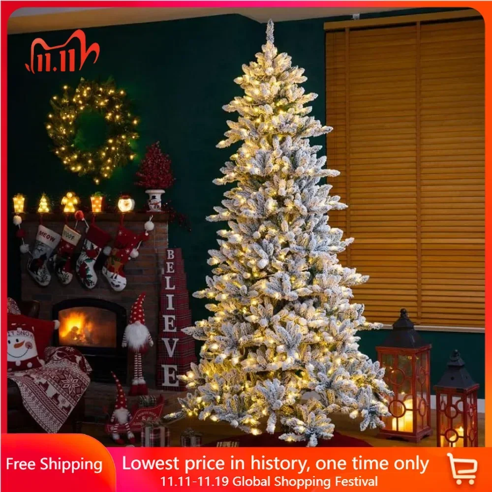 9ft Artificial Christmas Tree, with 650 Warm White Lights, W/Easy Assembly Metal Stand, Full Size Large Christmas Trees