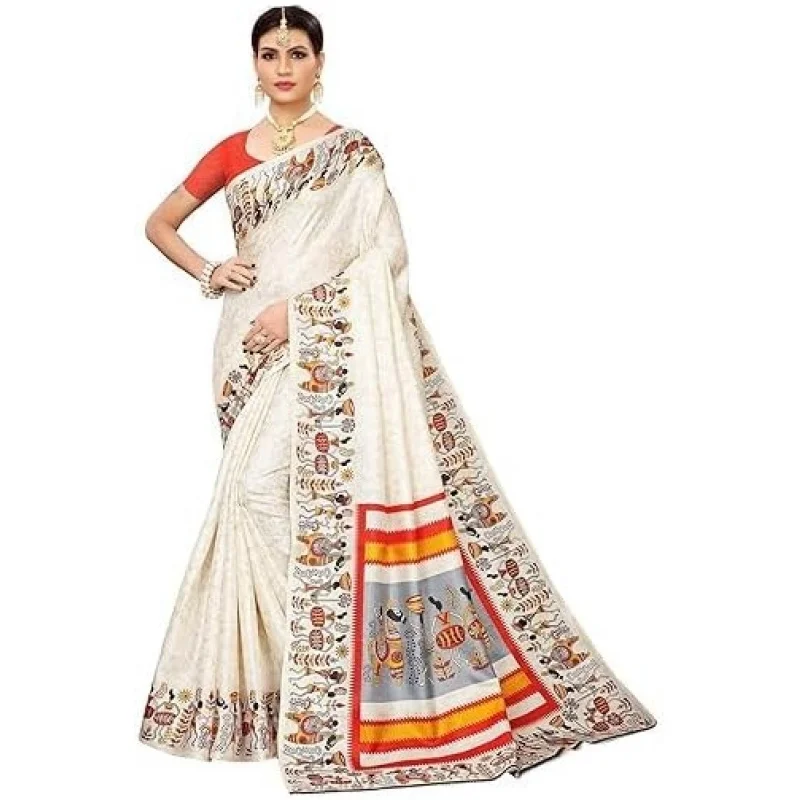 

Women's Printed Khadi Silk Saree With Unstitched Blouse Piece | Indian Printed Saree for All Occassion