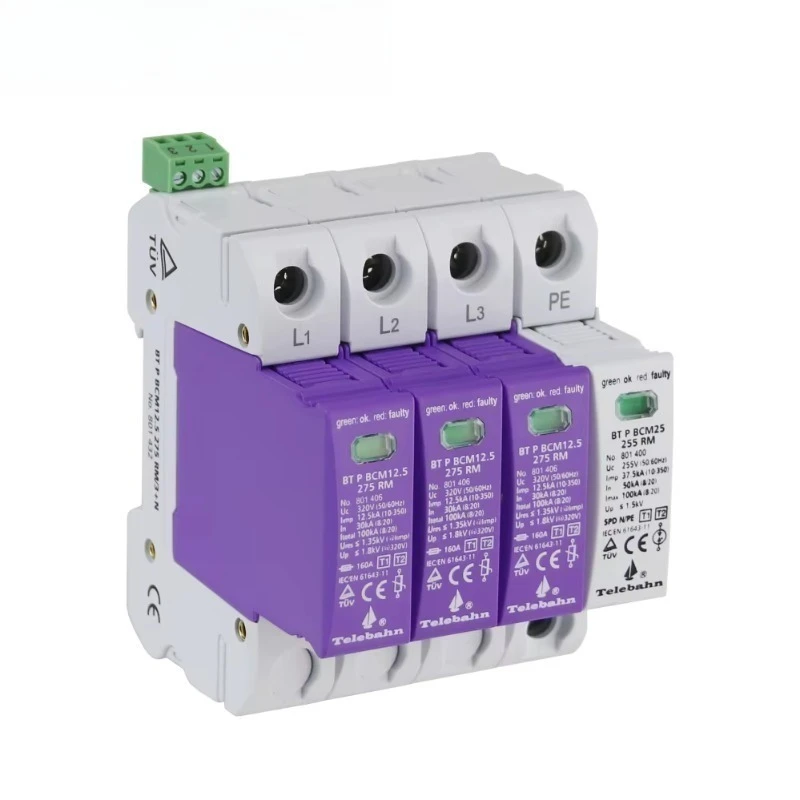 Factory Prices Class I 3-Phase AC Surge Protective Device 320V/255V 12.5kA 10/350μs 3P+NPE TUV Certified SPD