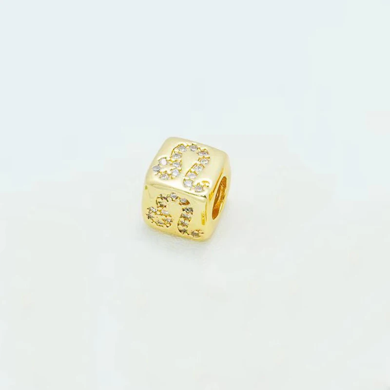 6 Pcs Brass Spacer Beads for Diy Bracelet Necklace Chain Making Zodiac Square Large Hole Jewelry Micro Inlay Zircon Accessories