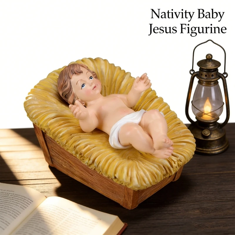  Baby Jesuses Figurine in Manger Catholic Christian Nativity Scene Statue Christmas Religious Decoration for Home Church
