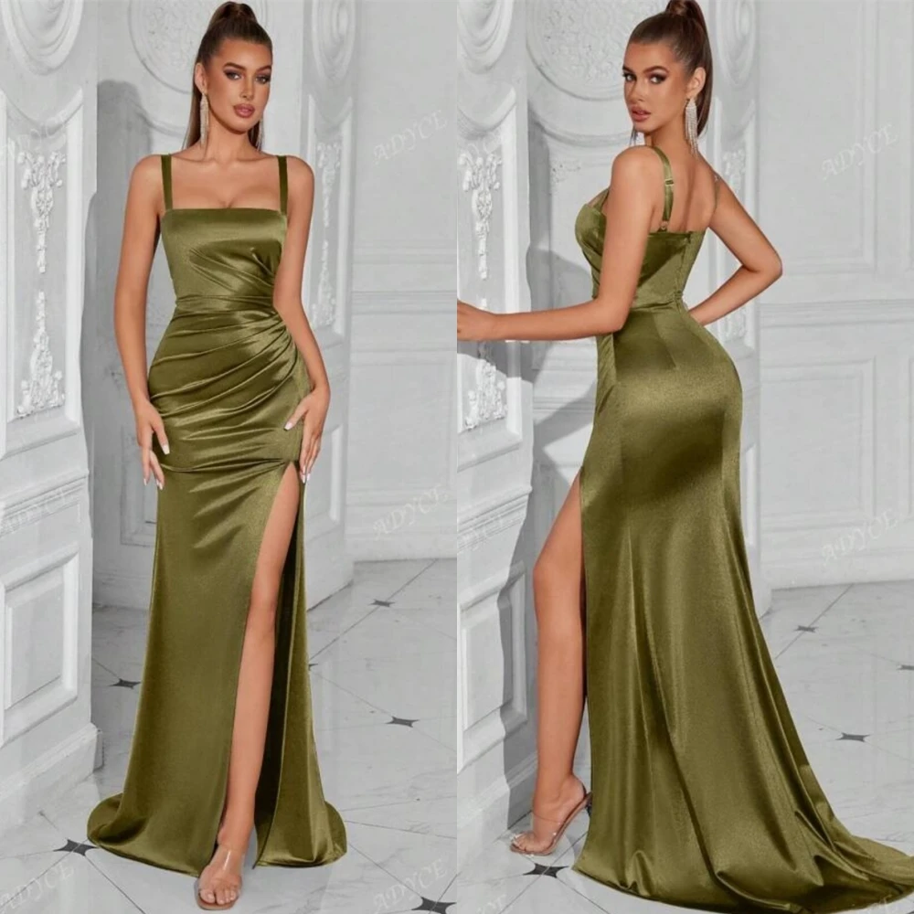 

Customized Simple Green Velvet Evening Dress Classic Square Collar Sleeveless Cocktail Dresses Soft Spaghetti Straps Prom Dress
