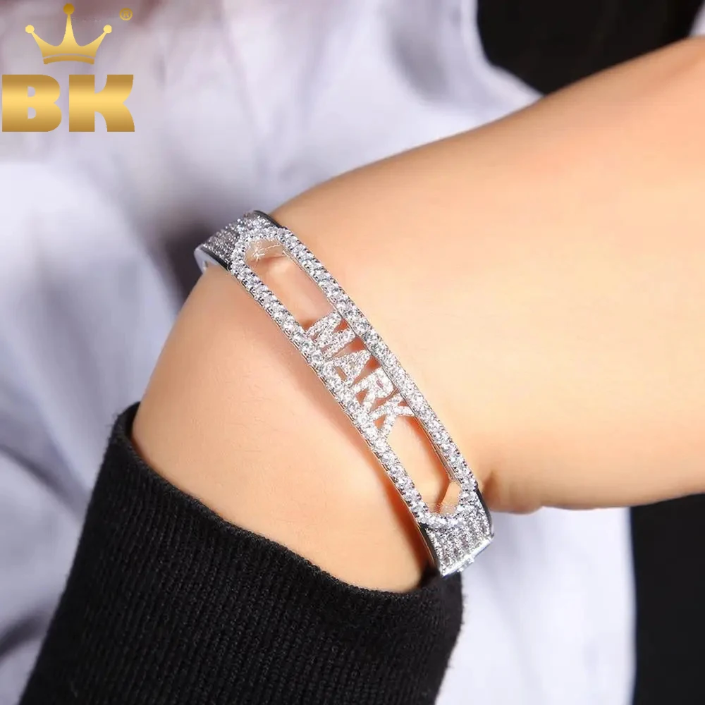 TBTK Customize Name Letter 26 Initial Bracelet Pave Bling Cubic Zirconia DIY Moving Letter Bangle Hiphop Jewelry For Gift