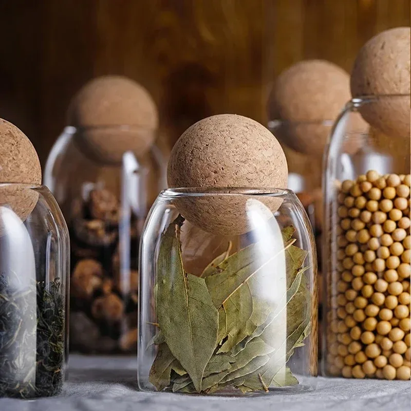 3Pcs/Set Clear Glass Storage Jar with Cork Lid Bottle Sealed Tank Tea Can Cereal Coffee Creative Decoration Airtight Canister