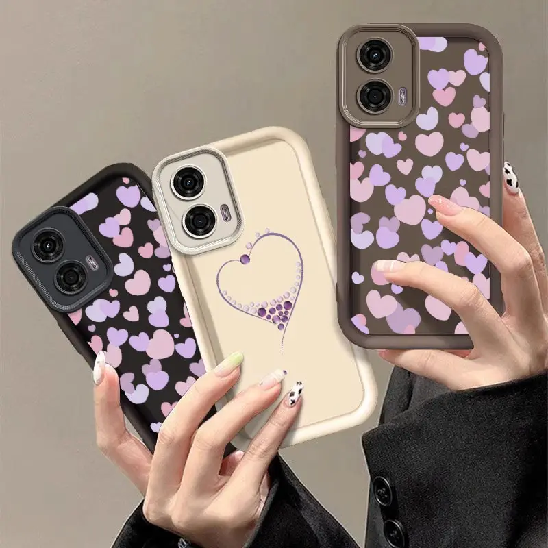 G24 Pinkish Purple Heart New Sky Eye Phone Case For Motorola Moto G24 Shatterproof Camera Protection Moto G24 Soft Back Cover