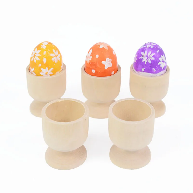 5Pcs Wooden Egg Cups Egg Holder Tray DIY Unfinished Wood Painted Graffiti Egg Happy Easter Party Favors Gift Home Decor Supplies