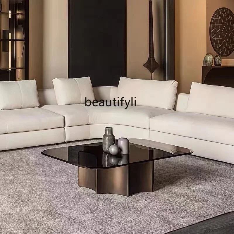 

Italian square coffee table Modern simple household living room Tempered glass tea table