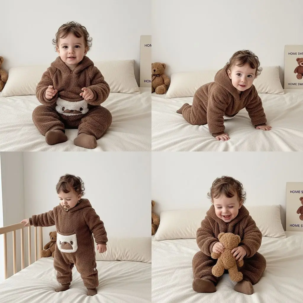 2025 Korean Version of Children's Autumn and Winter Double-sided Velvet Warm Jumpsuit for Baby Boys and Girls, Hooded for Warmth