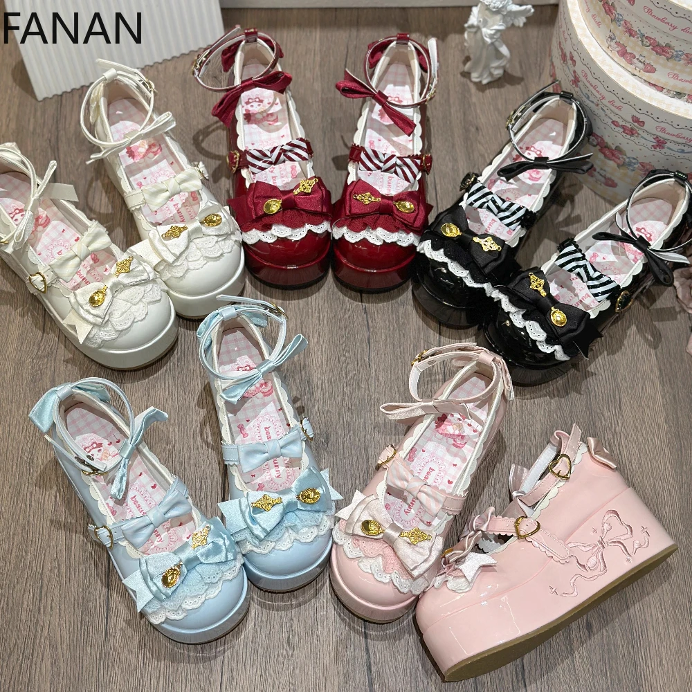 

Original Lolita Platform High Heel Shoes for Women's Pumps Japanese Cute Kawaii Pink Comfortable Banquet Graduation Shoes