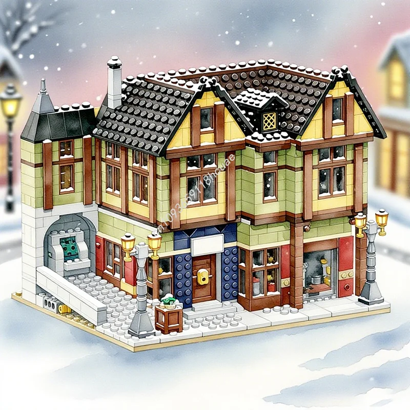 1659 pz MOC Rivenditore Antico S Mezza Sfregata Casa Città Modello di Costruzione Giocattolo Blocchi Regali Di Natale Costruzione FAI DA TE Idea Creativa