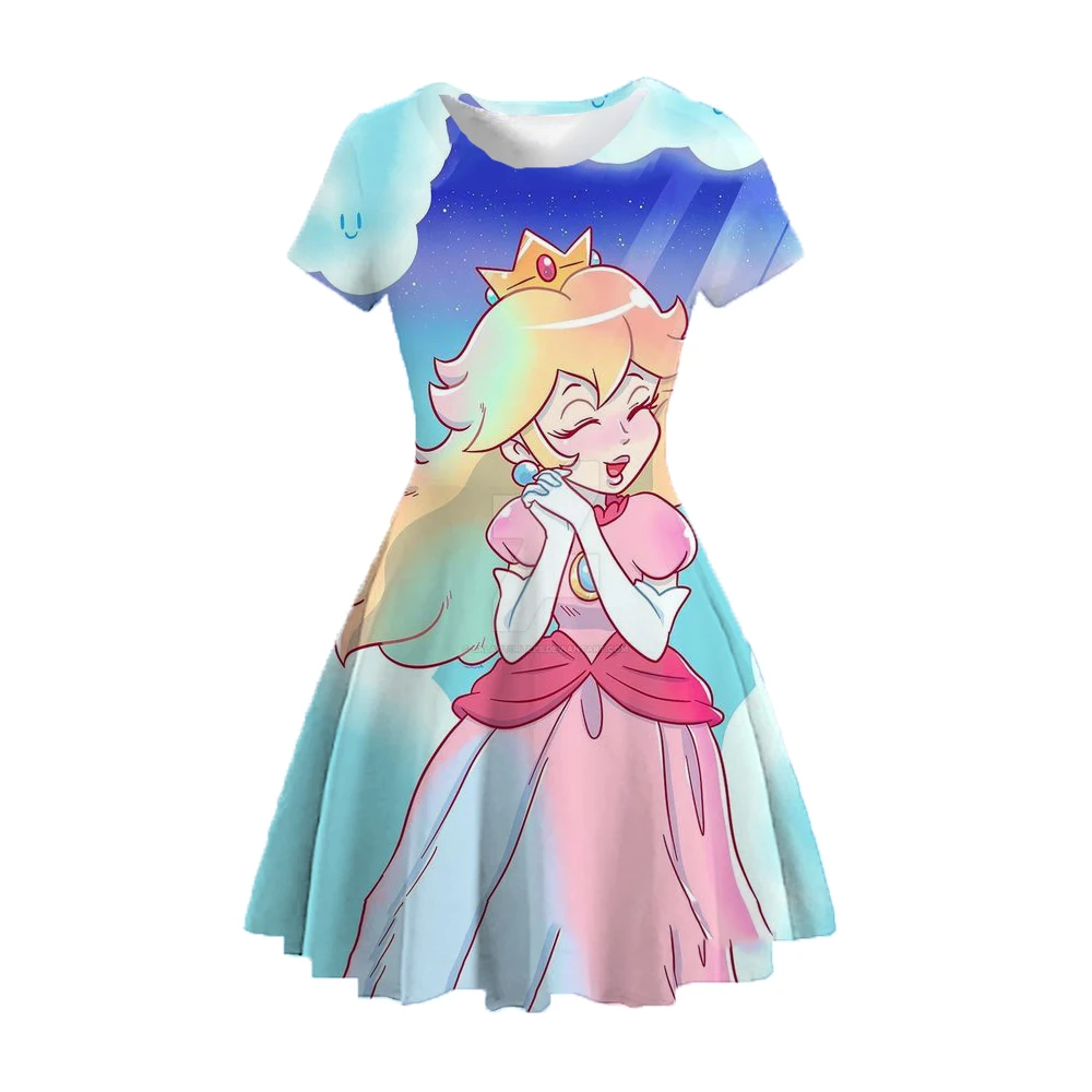 Peach Rosalina Galaxy Princess Dress For Girl Cosplay Costume Children Stage Performace Outfits Kids Carnival Fancy Clothes